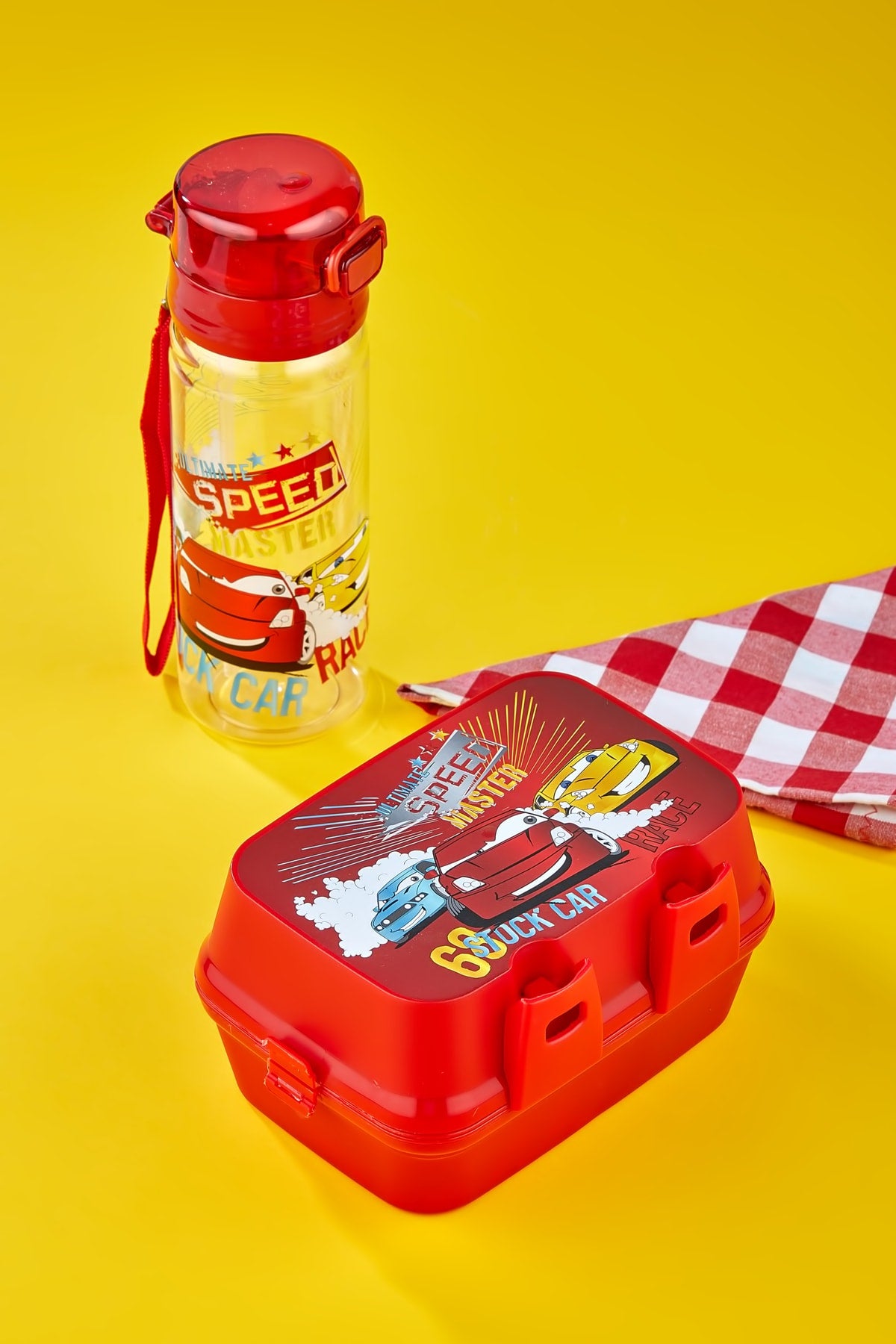 2-Layer Lunch Box With 4 Compartments And Self-Spoon And 500 Cc Water Bottle With Straw Cart