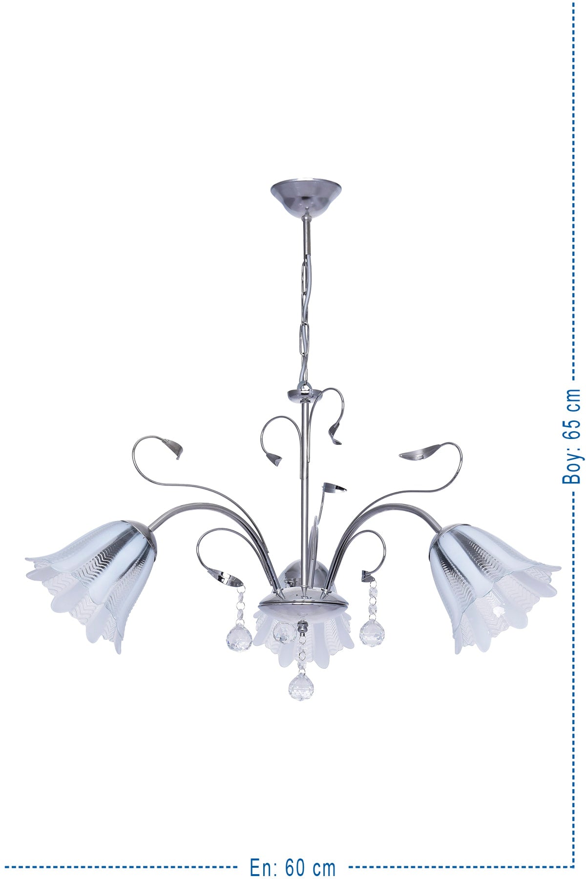 Çağla 3-Piece Chrome Pendant Lamp Stone Chandelier