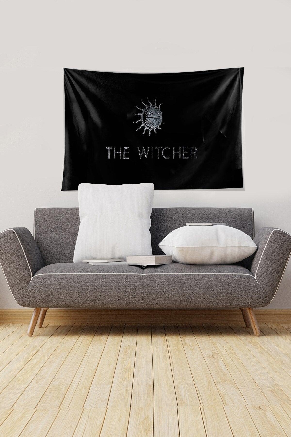 Black The Witcher Written Stain Resistant Velvet Fabric Wall Covering Tapestry Tapestry - Swordslife