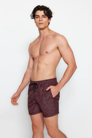 Black-Orange Men'S Standard Size Geometric Swimwear Marine Shorts Tmnss22Ds0011
