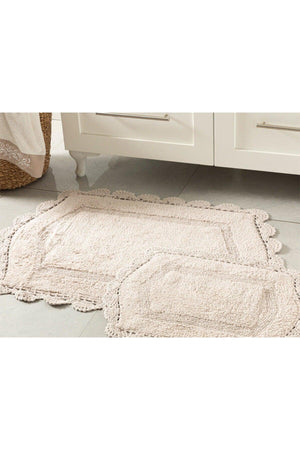 Mia Cotton Non-Slip Base Bath Mat Set 60x90-40x60 Cm Beige - Swordslife