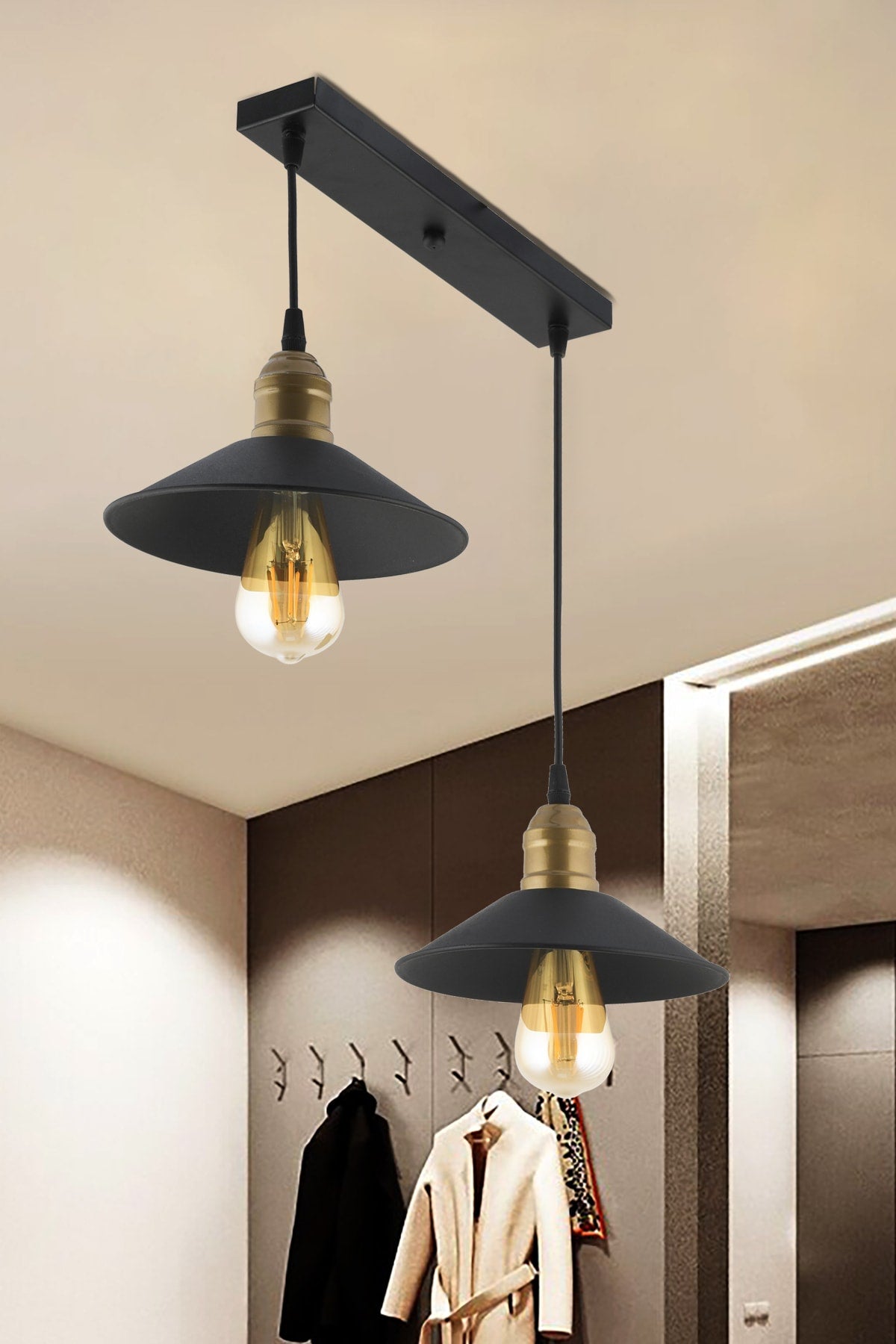 Gönen 2-Piece Black Row Modern Retro Pendant Lamp Retro Living Room Chandelier