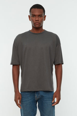 Anthracite Men'S Basic Crew Neck Oversize Short Sleeve T-Shirt Tmnss22Ts0300
