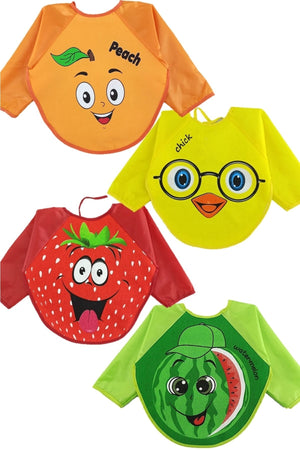 Pieces Fruit Peach-Watermelon-Chick-Strawberry Pattern Long Sleeve Waterproof Bib 6-24 Months