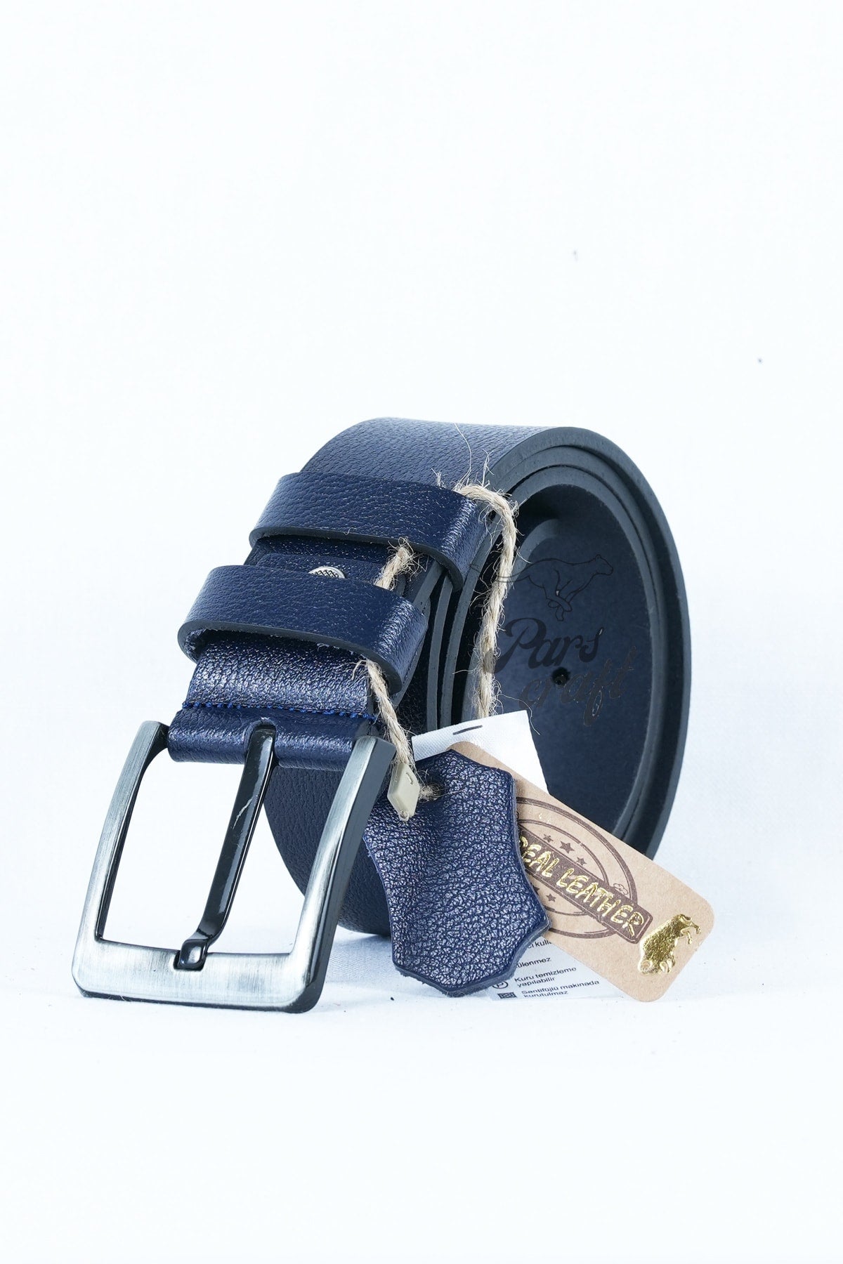Genuine Buffalo Leather Men'S Belt 4.5 Cm Navy Blue Jeans Sport Belt