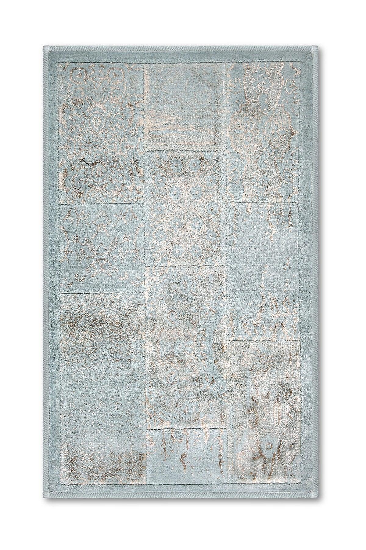 Datça Patchwork Natural Cotton 2 Piece Bathroom Rug Set 60x100 50x60 Cm Gray - Swordslife