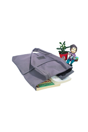 Women'S Gray Bag Zippered Hand And Shoulder Bag Canvas Fabric Tote Bag