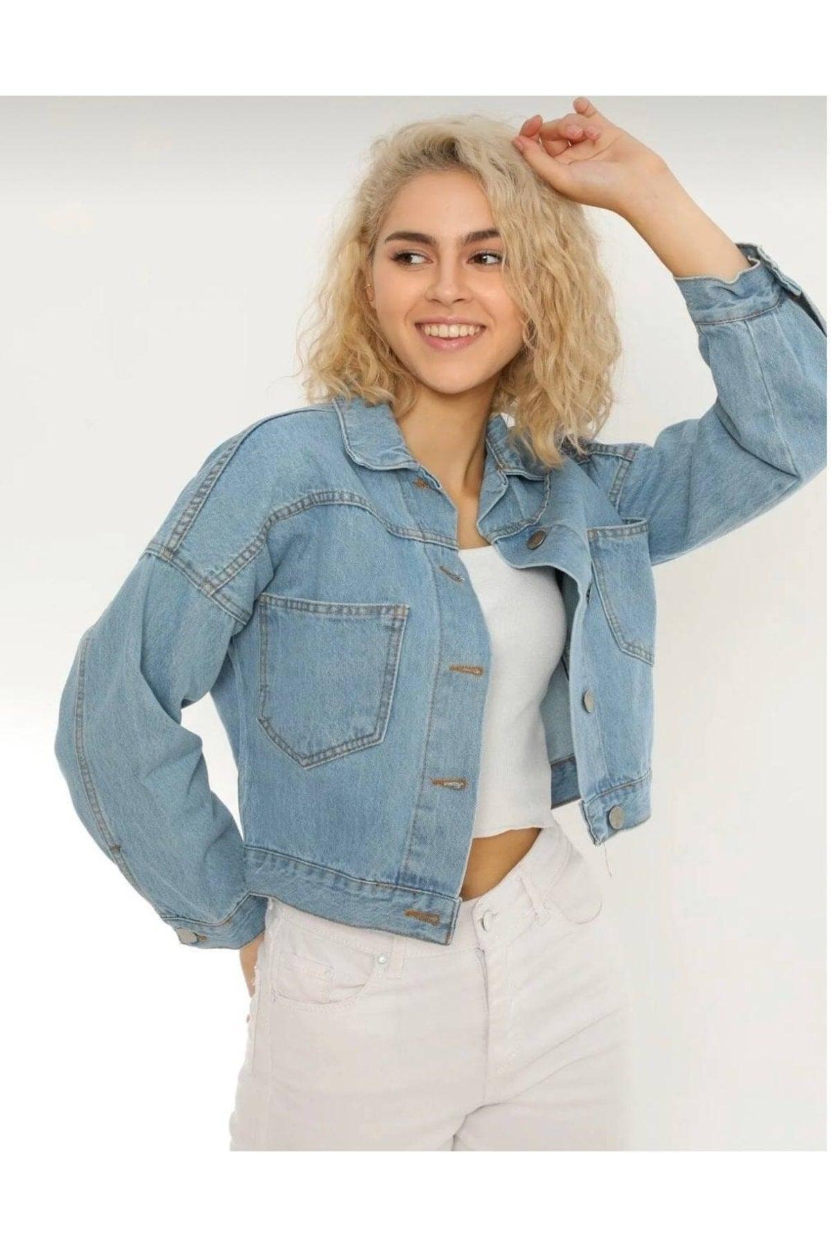 Blue Women's Crop Denim Jacket - Swordslife