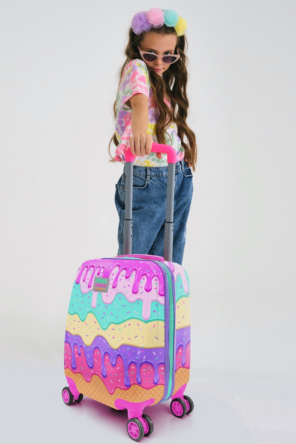 Pink Colorful Ice Cream Patterned Kid's Suitcase 16703