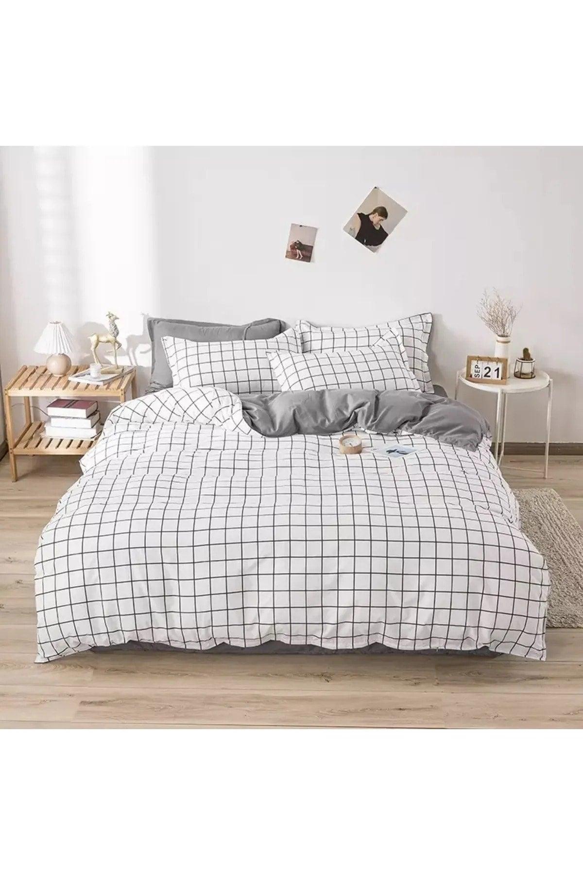 Black and White Checkered Single Bed Linen Duvet Cover Set - Swordslife