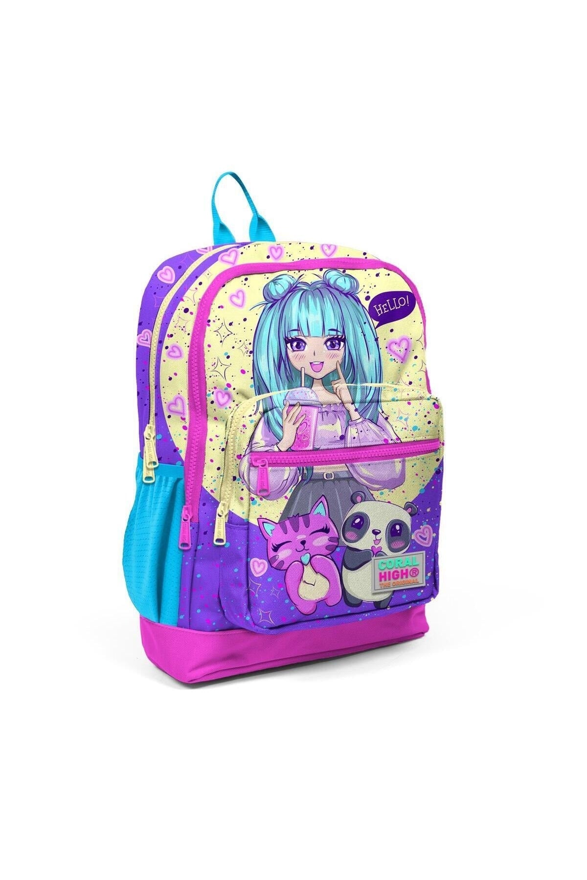 Kids Purple Pink Anime Girl Patterned USB 3-Piece School Bag Set SET0123835