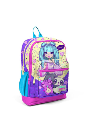 Kids Purple Pink Anime Girl Patterned Usb 3-Piece School Bag Set Set0123835