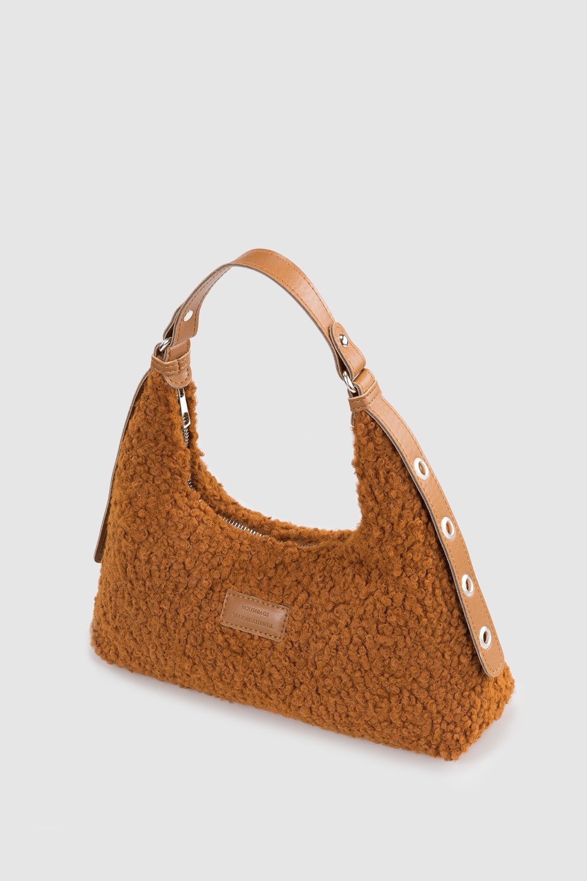 Women's Tan Faux Shearling Woven Baguette Bag 205