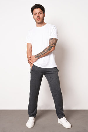 Anthracite Men'S Zipper Pocket Embroidery Detail Straight Leg Relaxed Cut Sweatpants