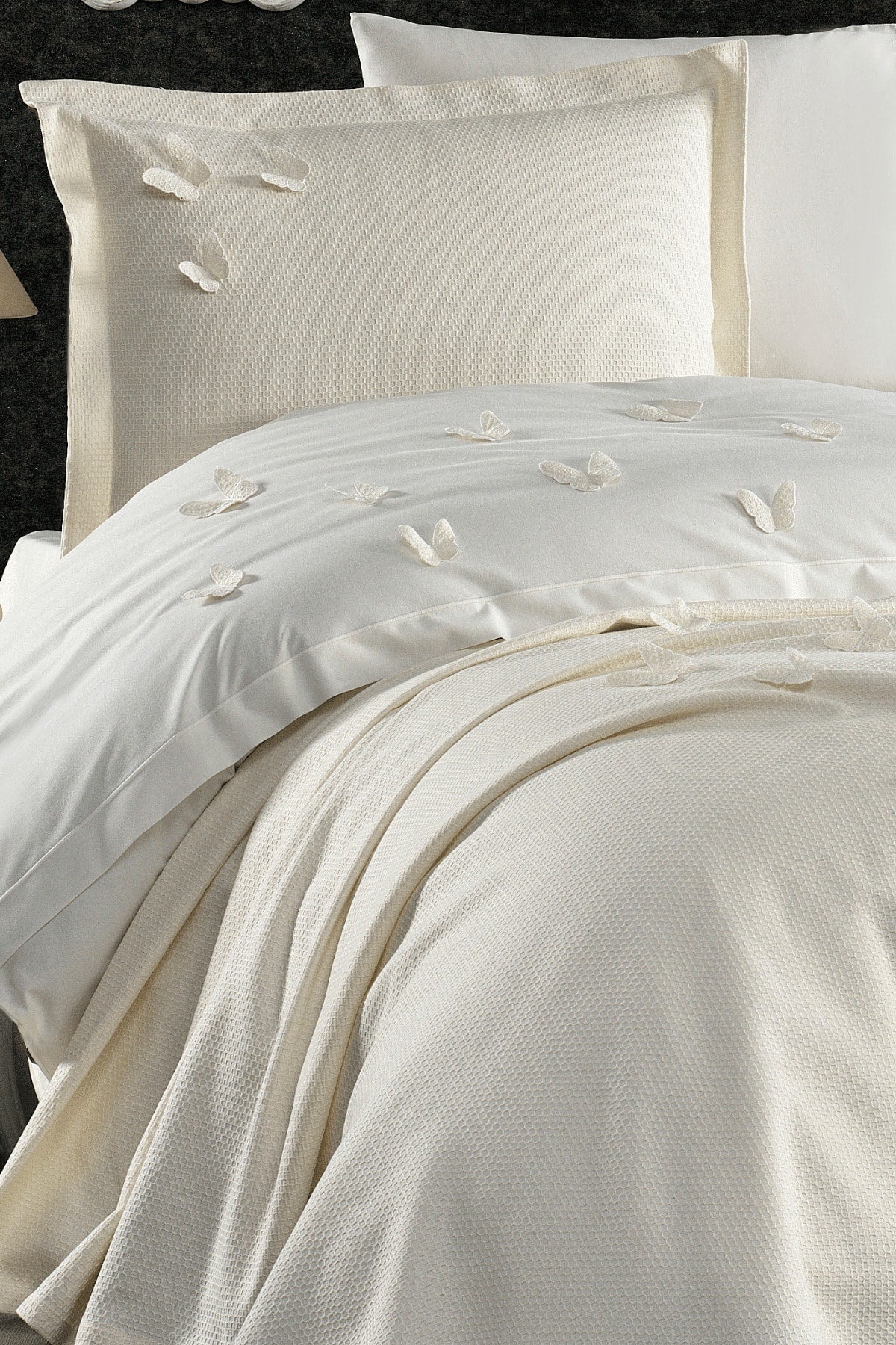 5 Pieces Elastic Bed Sheet, 3D Butterfly Pattern Children'S Room Cotton Single Cream Duvet Cover Set