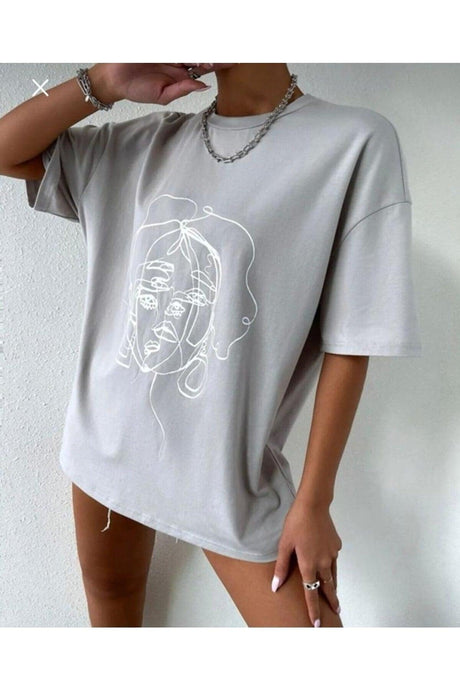 Women's Figure Face Printed Oversize T-shirt - Swordslife