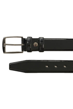 Men'S Black Patterned Patent Leather Belt
