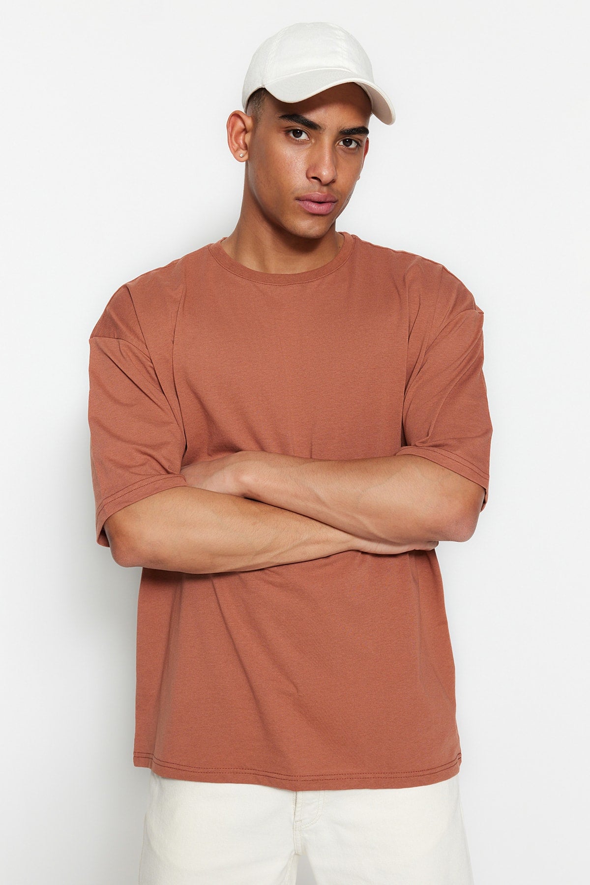 Brown Men'S Basic Crew Neck Oversize Short Sleeve T-Shirt