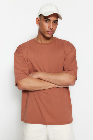 Brown Men'S Basic Crew Neck Oversize Short Sleeve T-Shirt