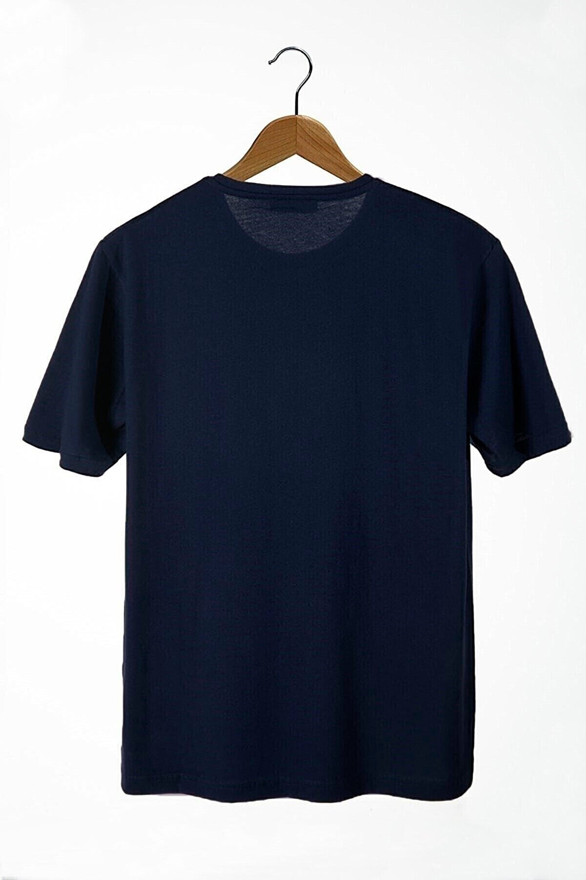 Men'S Navy Blue Sun Front Printed Crew Neck Oversize T-Shirt