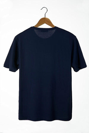Men'S Navy Blue Sun Front Printed Crew Neck Oversize T-Shirt