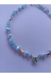 Aqua Marin Natural Stone Blue Glitter Heart Necklace - Swordslife