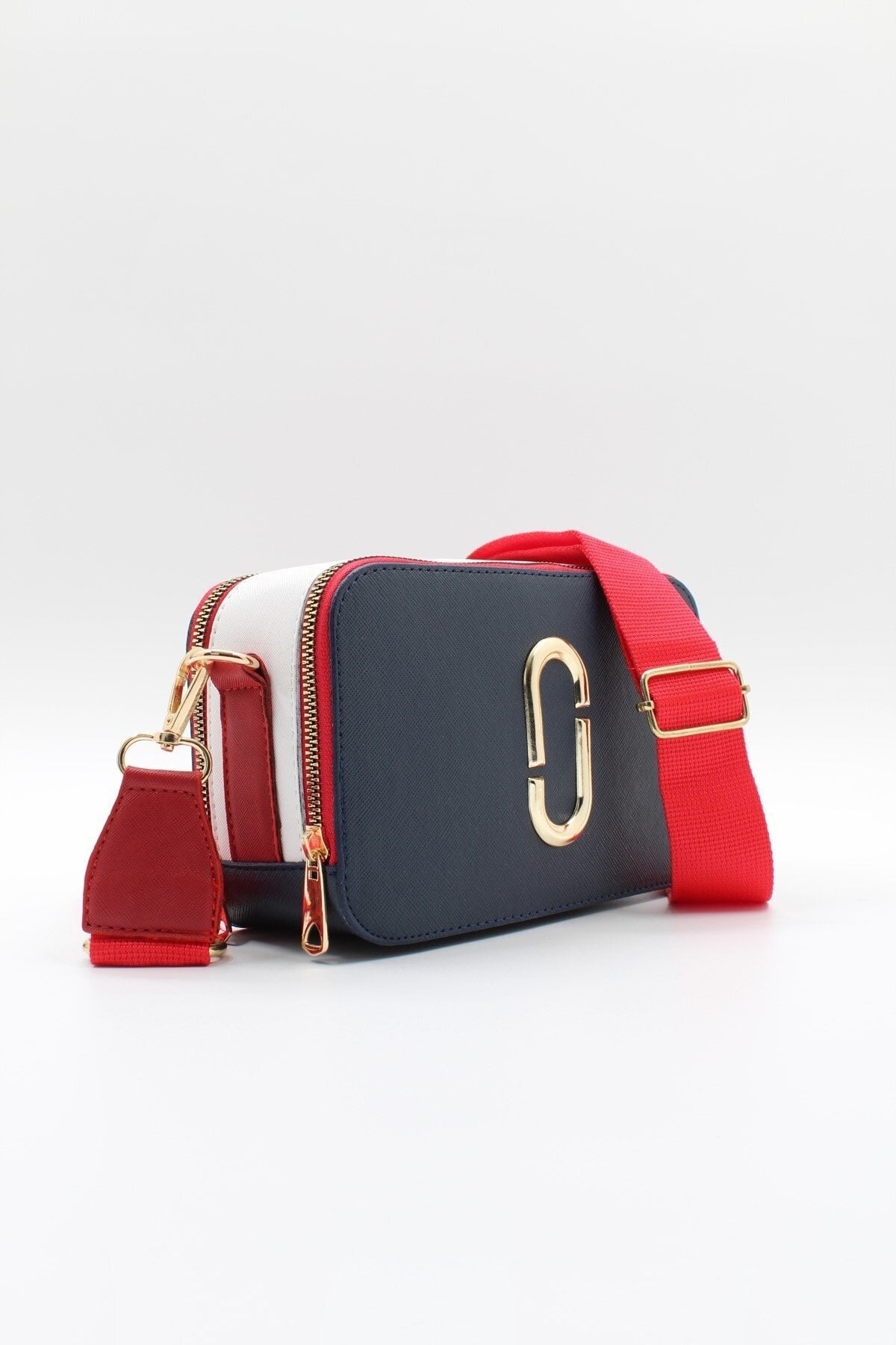 Women's Navy Blue Red Two Eyed Pocket Hand Shoulder Bag