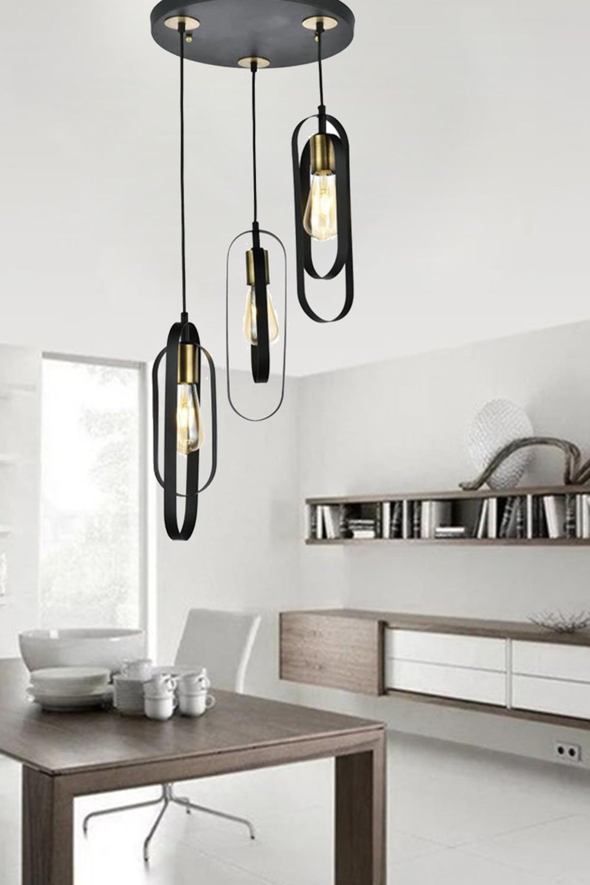 Koza 3-Piece Round Black Modern Young Room Kitchen Retro Living Room Pendant Lamp Chandelier