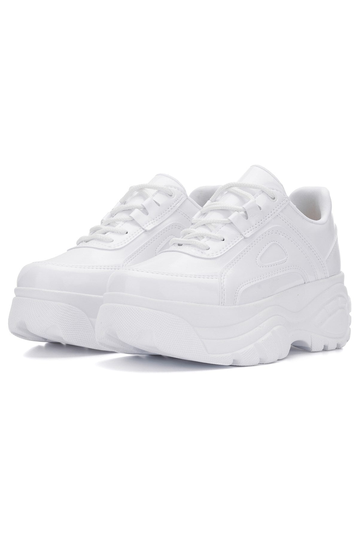 Casual Women's White Patent Leather Sneakers High Sole 6 Cm Comfortable Lightweight Sneaker 001