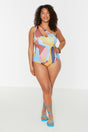 Multicolored Watercolor Effect One Shoulder Swimsuit TBBSS22MA0315 - Swordslife