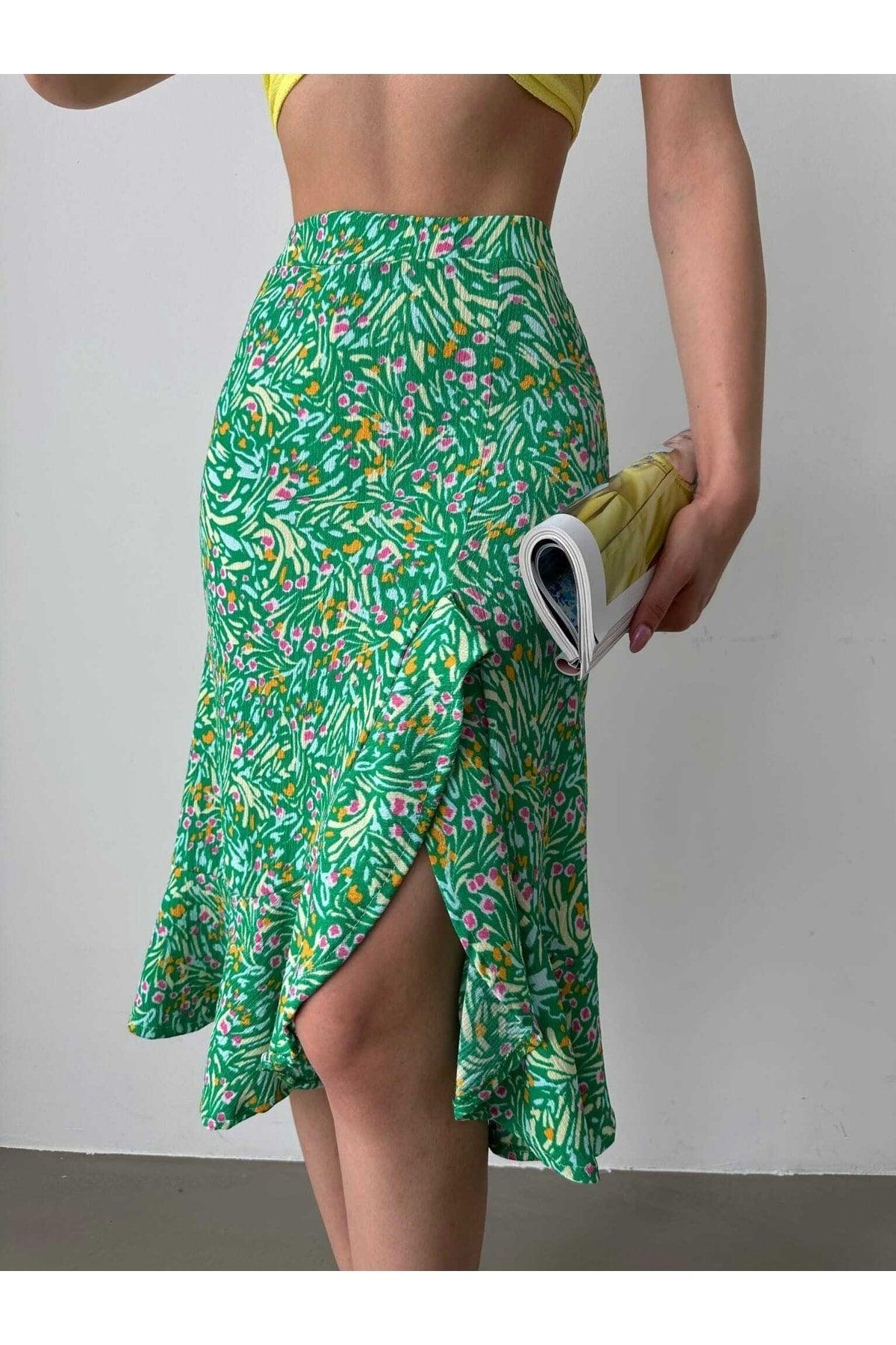 Floral Patterned Slit Cloth Midi Skirt - Swordslife