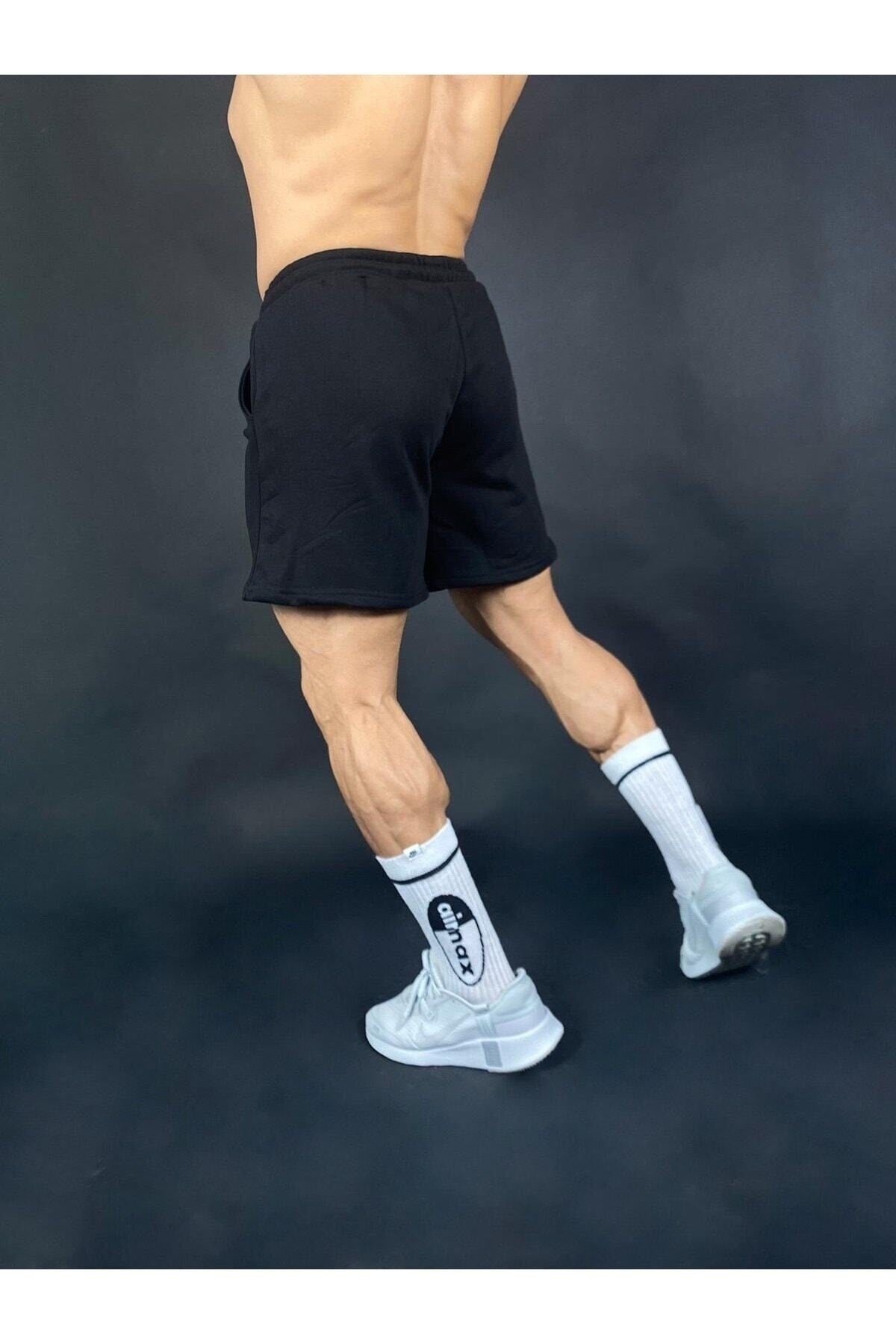 Black Men'S Black Printed Regular Fit Pocketed Shorts