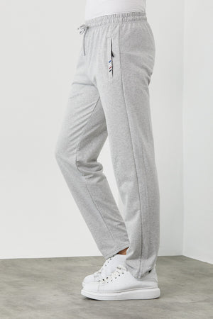 Gray Men'S Zipper Pocket Embroidery Detail Straight Leg Casual Fit Sweatpants