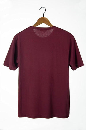 Men'S Burgundy Front Polizei Printed Crew Neck Oversize Fit Basic Cotton T-Shirt