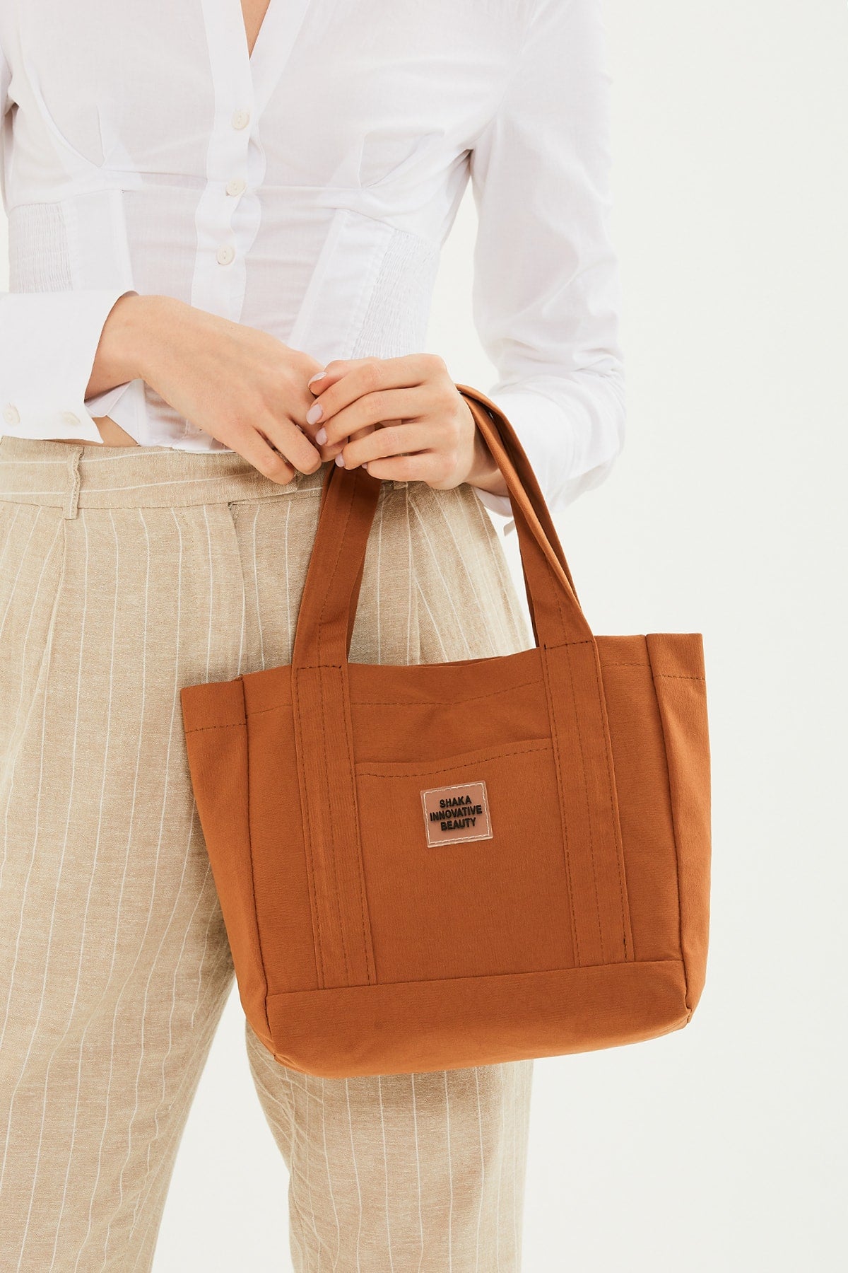 Tile U37 Snap Snap Closure 2 Compartment Front Pocket Detailed Canvas Fabric Daily Women'S Arm And Shoulder Bag