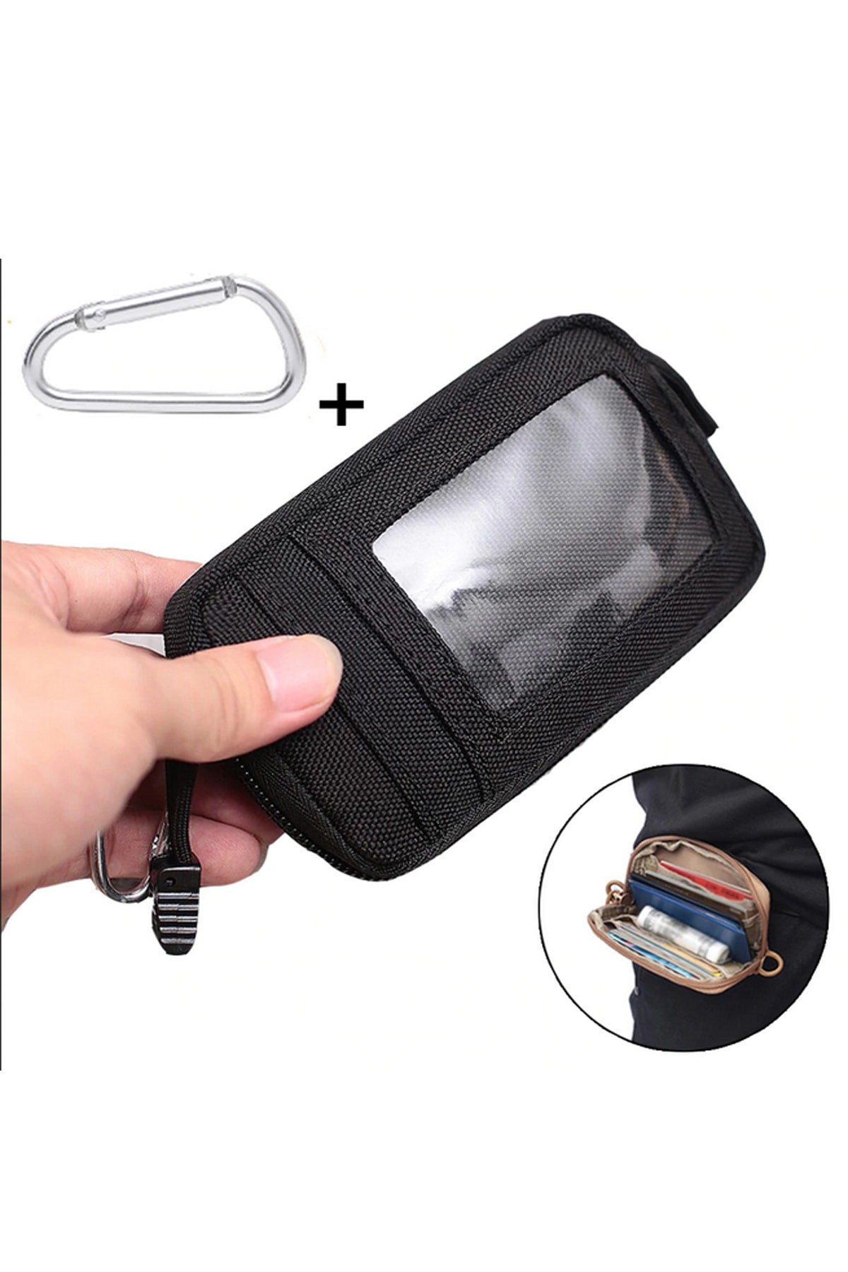 Tactical Style Waterproof Fabric Card Compartment Belt Clip Black Waist Bag Wallet