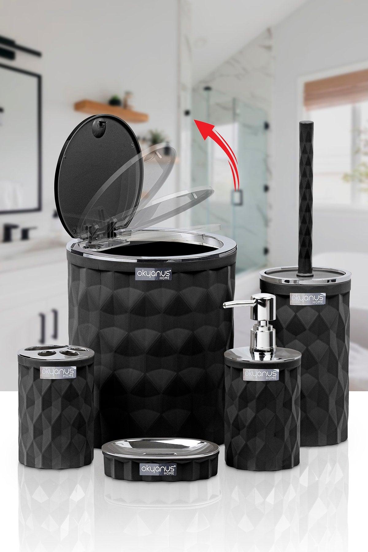 Diamond Black Chrome Click Cover 5 Pcs Bathroom Set - Swordslife