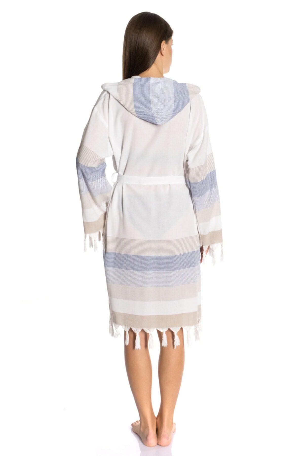 Women's White Bathrobe 100% Cotton Bodrum Peshtemal - Swordslife