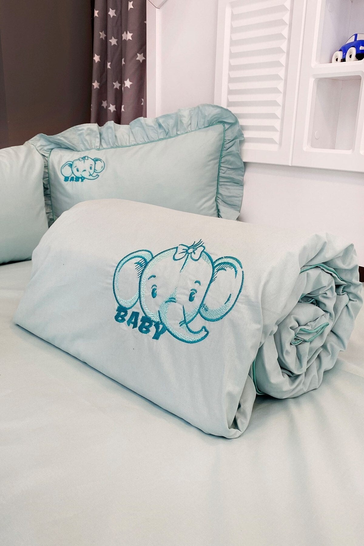 Special Design Elephant Embroidered Baby Duvet Cover Set 11680