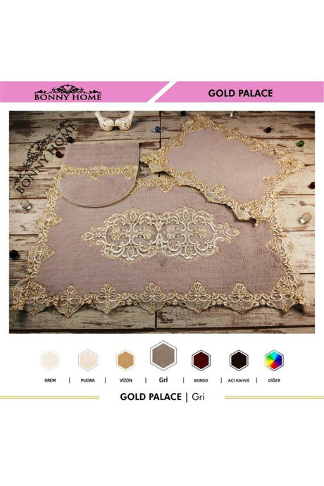 Gray Gold Palace 3-piece Dowry French Lace Appliqued Closet Set Bath Mat Set - Swordslife