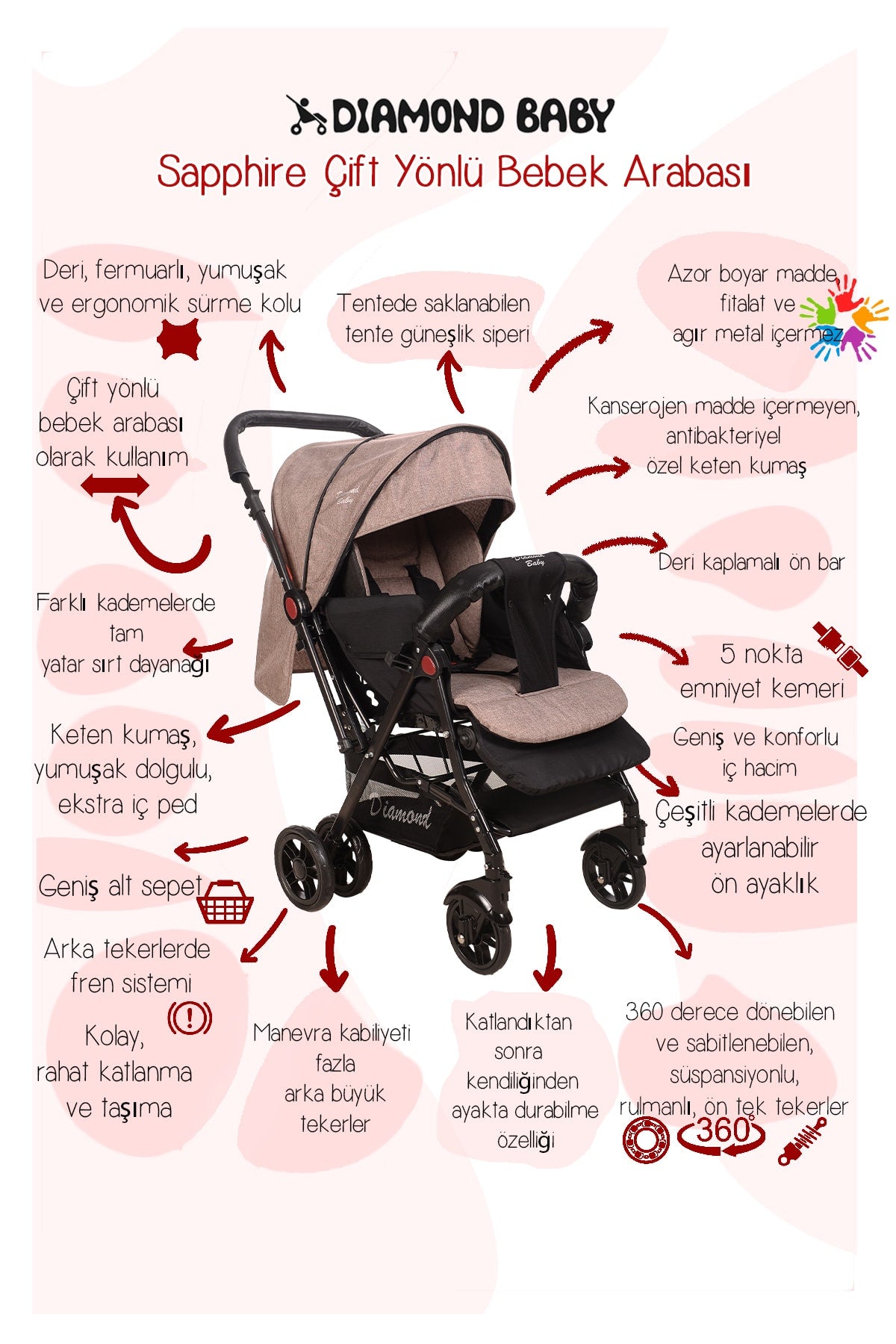 Brown Sapphire Reversible Baby Stroller