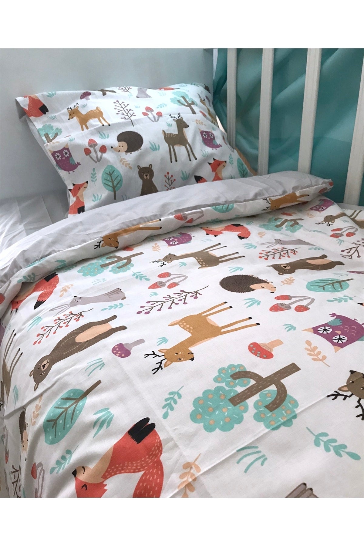 Kids Duvet Cover Set 90x190 For Bed Nature Animals Gray (without comforter)