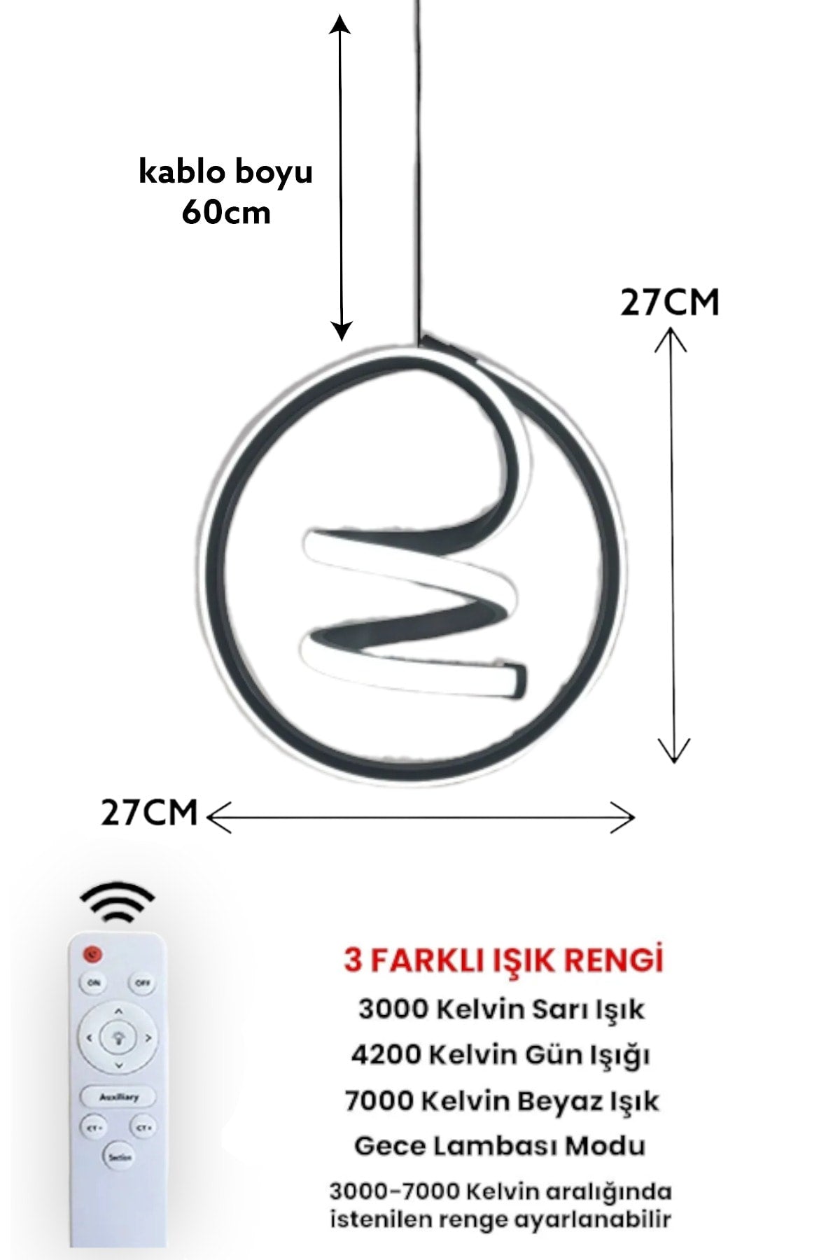 3 Color Modern Pendant Lamp Led Chandelier With Remote Control Black Case