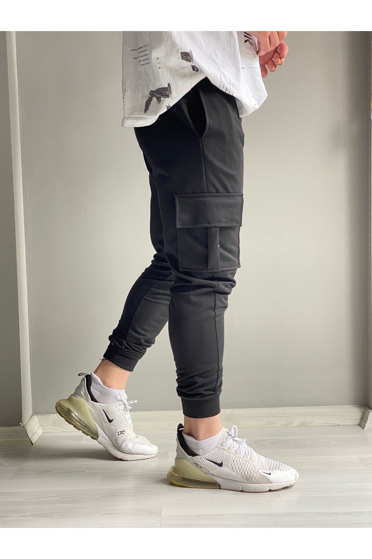 Men'S Black Summer Cargo Pocket Slim Fit Sweatpants Slim Fit Jogger