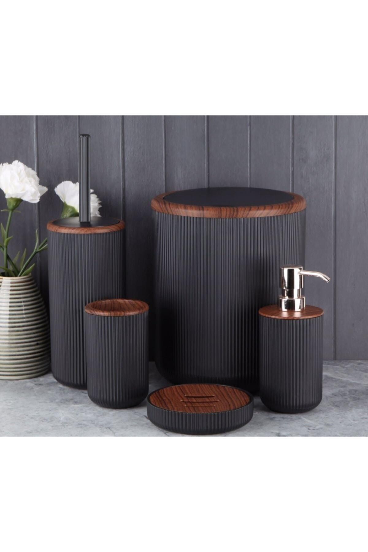 Lisbone Wood Black 5 Pcs Bathroom Set 13194 - Swordslife