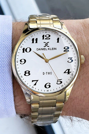 Men'S Wristwatch 3 Atm Waterproof Gold Color Steel Band + Wristband Dke2056C1