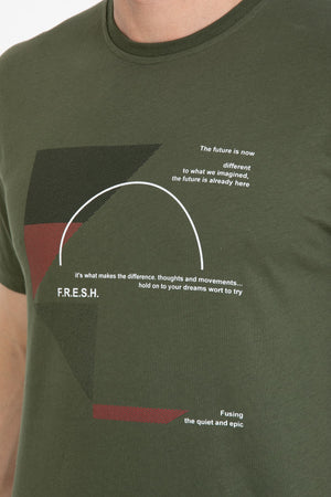 Men'S Printed T-Shirt Regular Fit Khaki