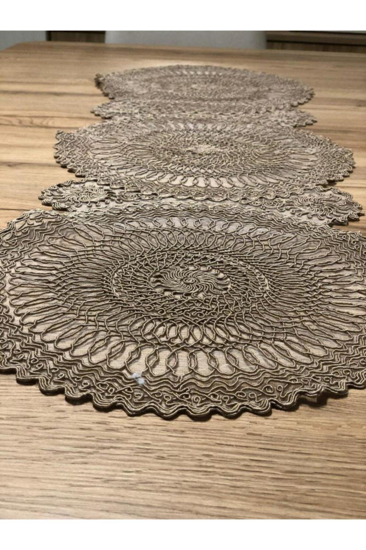 Lace Detailed Brown Oval Runner (115x35cm) - Swordslife