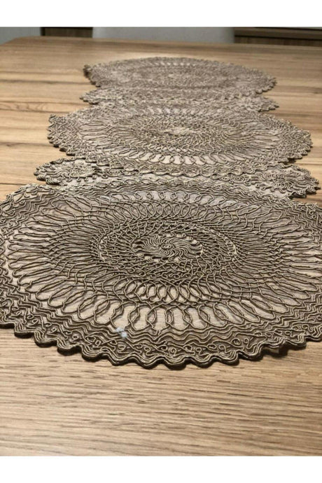 Lace Detailed Brown Oval Runner (115x35cm) - Swordslife