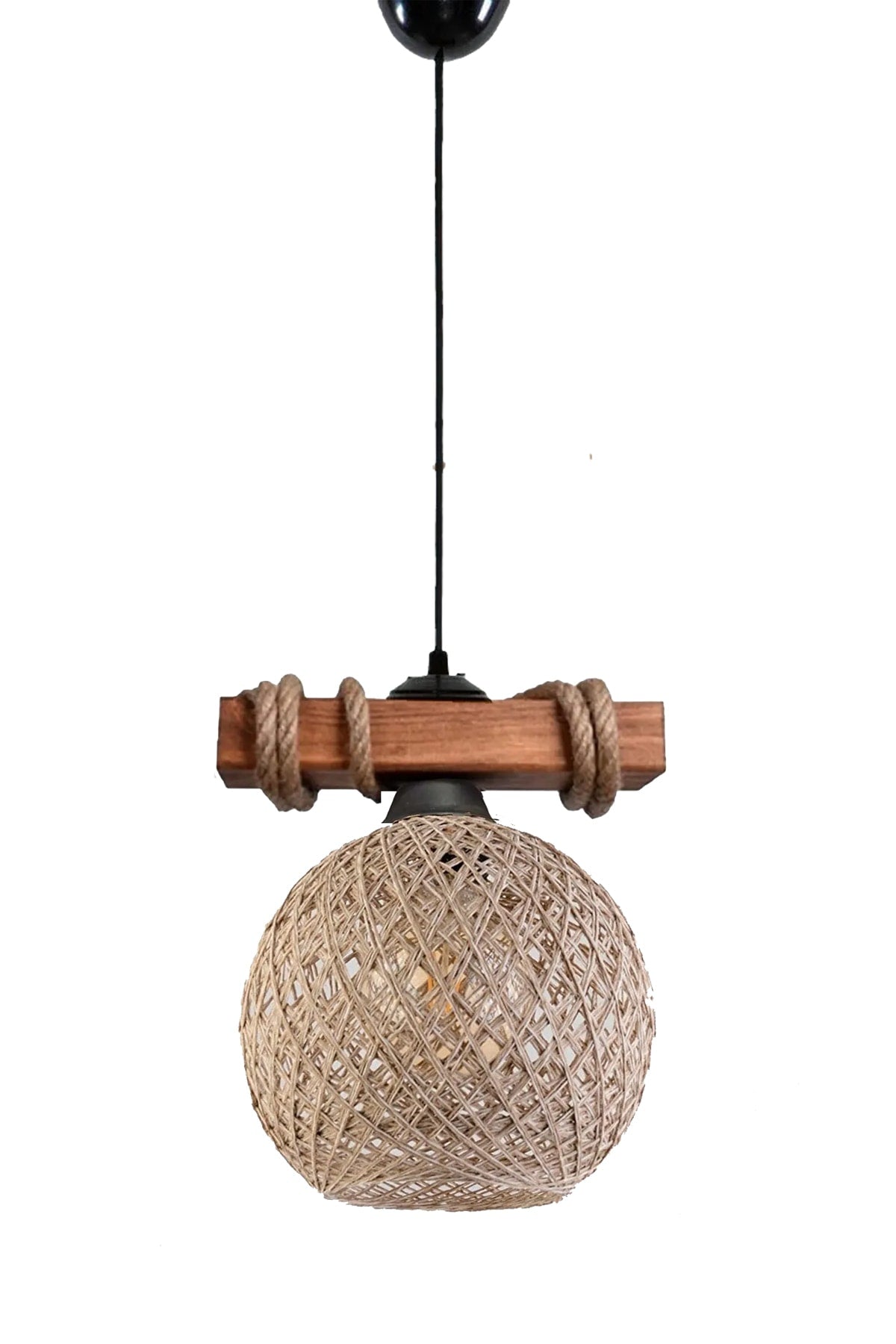 Wooden Rope Balle Jute Globe Ball Single Pendant Lamp Chandelier